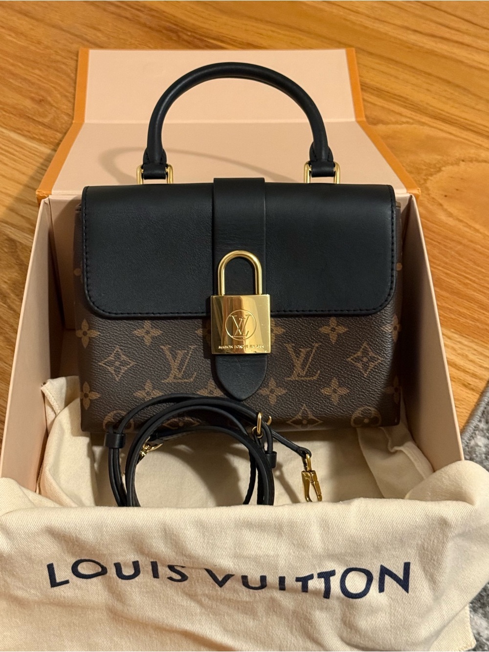 Louis Vuitton Black & Monogram Padlock Top Handle Bag